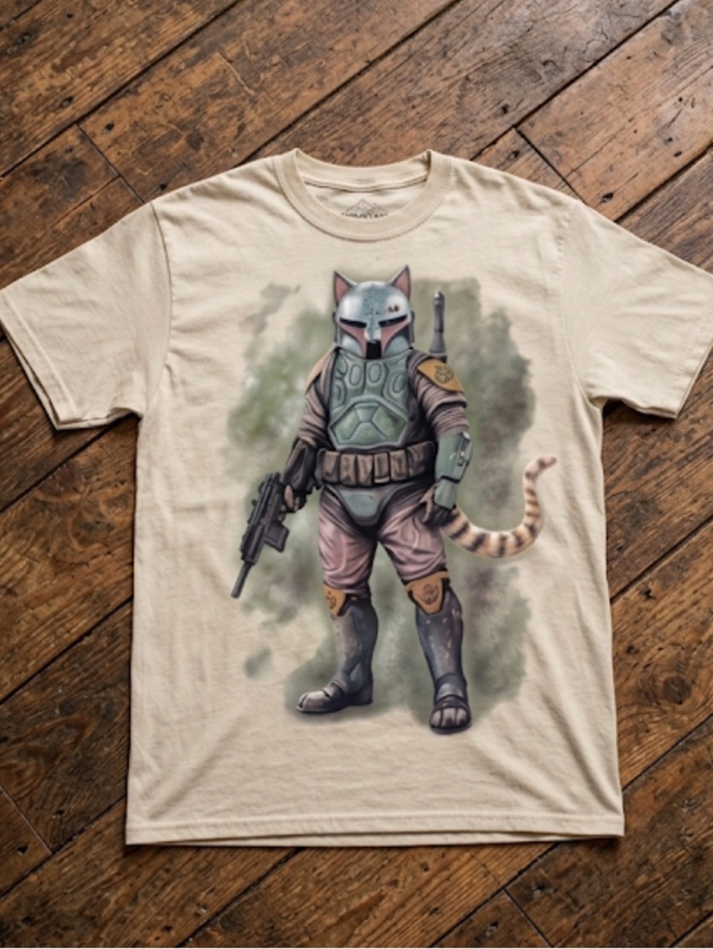 Cat Bounty Hunter T-Shirt in Tan and Green